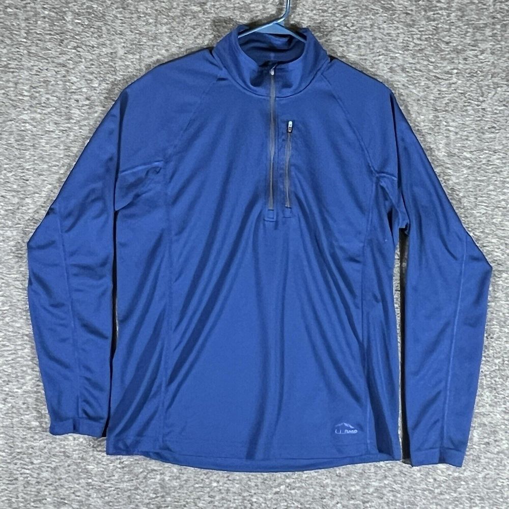 LL Bean Shirt Mens Size M Blue Lightweight Sport Shirt Quarter Zip